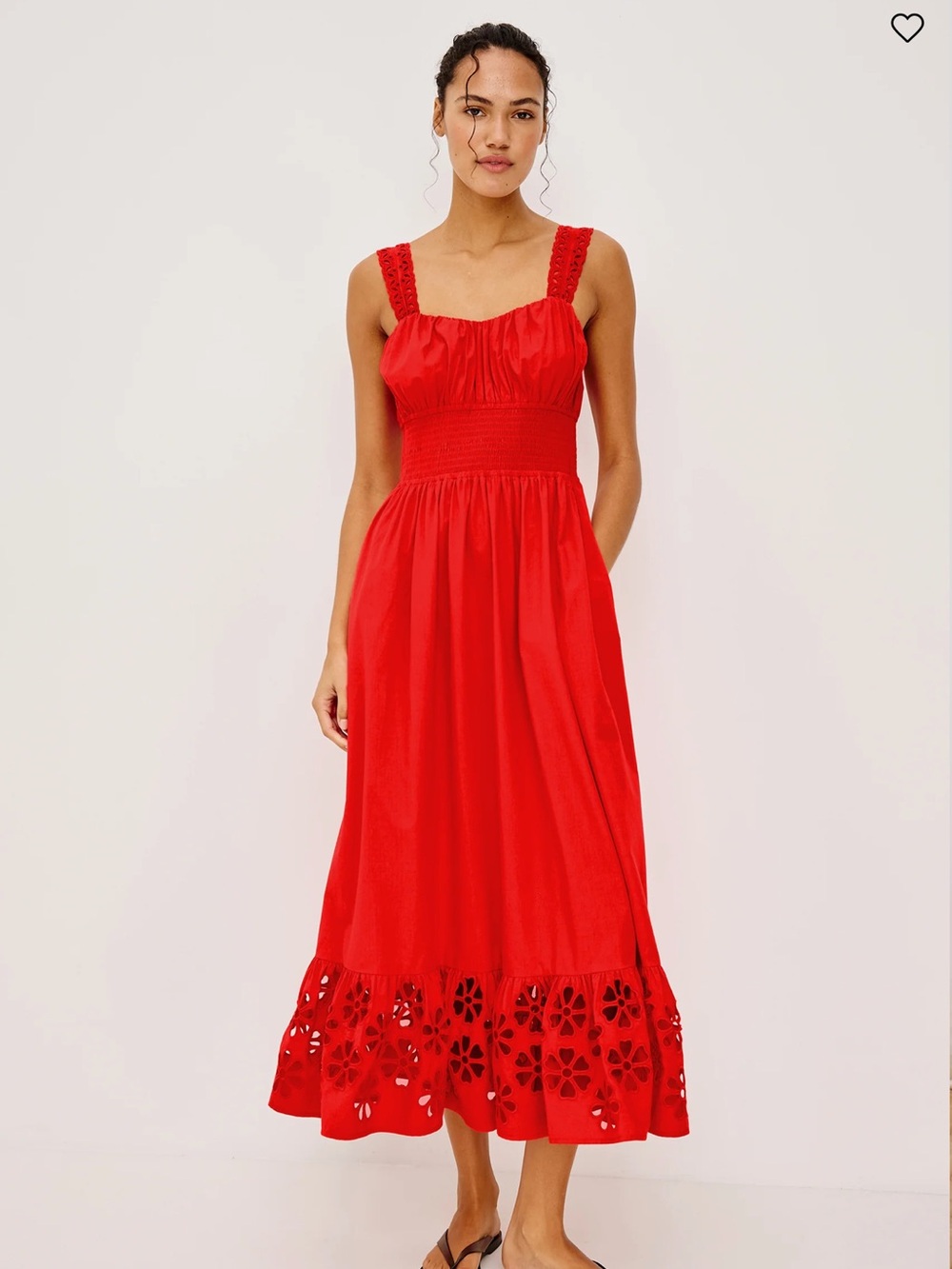 Rails Moira Red Eyelet Midi Dress Smocked Waist NWT